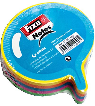 Fixo Notes | Notas Adhesivas Forma Bocadillo | Bloc con 5 Colores Neón | 75x70mm | 50 Hojas | Certificado FSC | Perfecto Material Escolar para Mejorar tu Productividad