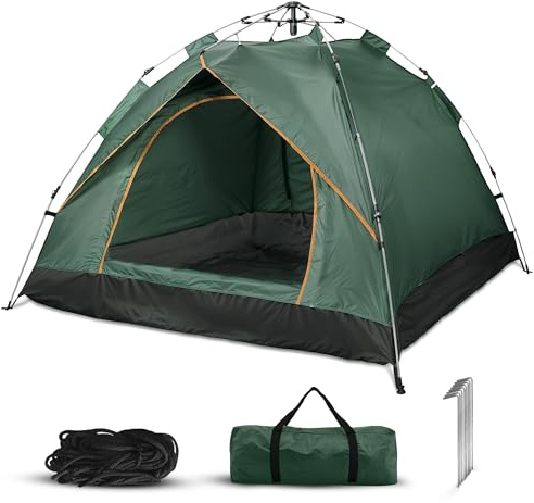 Qisan Hydraulic Dome Tent Automatic Camping Tents 3-4 Person Canopy Easy to Set up and Package for Outdoor Garden Backpacking Hiking (Green)