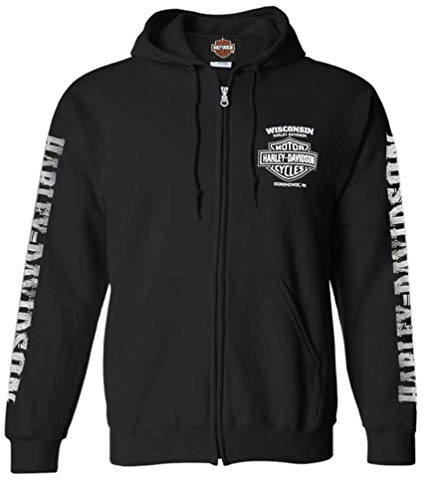 Harley-Davidson Men's Lightning Crest Full-Zippered Sweatshirt, Black (XL)