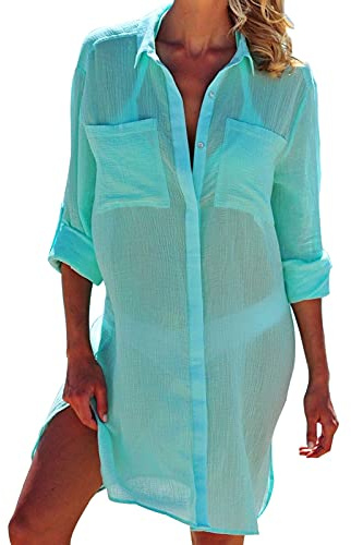 Jecarden Damen Strandkleid, Bikini Cover Up, Sommer Pareo, Elegant Bademode, Strand Vertuschen Shirt für Urlaub, Die Einheitsgröße, Türkis, One Size