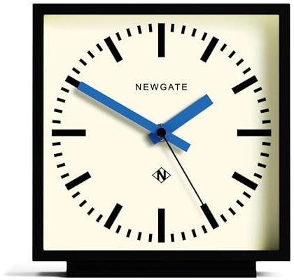 NEWGATE® Amp Reloj de Escritorio | Diseño de Reloj de estación Cuadrada | Estuche Negro con manecillas Azules | Estilo Moderno para Escritorio, Mesa, repisa de la Chimenea