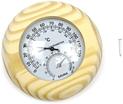 HJJKKH Thermomètre hygromètre 2 en 1 en Bois Fahrenheit pour Sauna, Mesure de l'humidité et de la température, Accessoires de Sauna (pin Rond)