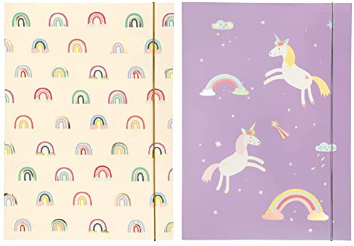 folia 69012 - Sammelmappe A3 Hot Foil Rainbows, aus stabilem Karton mit Gummiband & 69013 - Sammelmappe A3 Hot Foil Magic Unicorns, aus stabilem Karton mit Gummiband