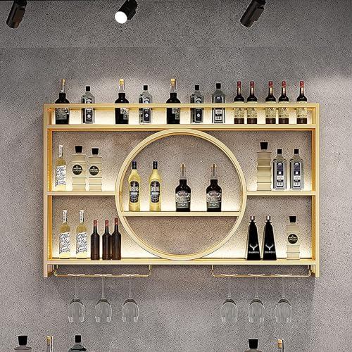 Taifuan Weinregal zur Wandmontage, Palette Eisen, Die Bar, Wandbar, Wand Flaschenhalter, Küchenregal Hängend Weinregale, Flaschenregal, Weinglasregal Size:100x15x80cm/39x6x31in, Color:gold