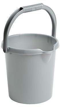 AaH1 5L litre High Grade Silver Colour Durable Plastic Bucket with Litre Scale Handle & Spout for Food Storage, Garden, Cleaning, Kitchen (Silver)
