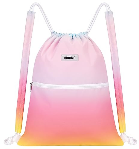 WANDF Kordelzug-Rucksack mit Schulterpolster Turnbeutel Sportbeutel Gym Bag Verstellbar Tunnelzug Gymsack für Damen Herren Kinder mit Innentasche 11 Liter für Sport und Reisen (Regenbogen)