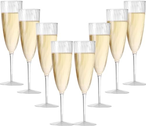 CutitiUU 8 PCS Plastic Threaded Champagne Glasses,Premium Elegant Plastic Champagne Flutes,Champagne Glasses Reusable,Cocktail Prosecco Glasses for Weddings,Birthdays,Christmas,BBQ (6oz)
