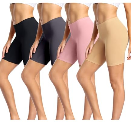 wirarpa Dam bomull pojke shorts underkläder anti-skavning mjuk motorcykel kort plus pojke shorts trosor 4-pack, Svart/djupgrå/beige/rosa, XL