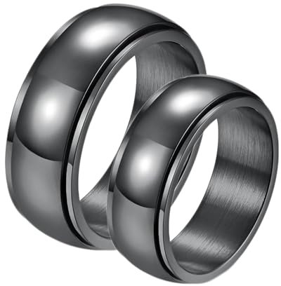 Calefee Edelstahlringe Partnerring, Hochzeit Ringe Paar 2 Set für Sie und Ihn 8 mm Drehringe Schwarz, Damen Größe 62 und Herren Größe 65
