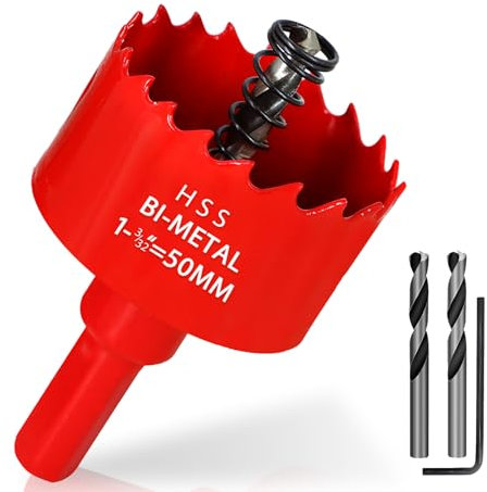 KACNON Sierra perforadora bimetálica de 50mm, broca perforadora, con adaptador triangular y broca de centrado, corte preciso y rápido de madera, plástico, placas de yeso, placas de metal delgadas