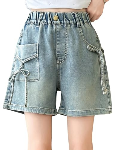 Happy Cherry - Jeans Shorts für Mädchen Baggy Hosen Denim Teenager mit Elastischem Bund Kinder Jeanshosen Sommer - 5-14 Jahre