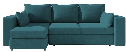 4ALL HOME Ecksofa mit Schlaffunktion Paco 246x145 cm - Couch - Sofa mit Bettkasten - Eckcouch - L-Form - Schlaffsofa - Schlafsofa mit Bettkasten - Universal (Velo 631 Ocean)