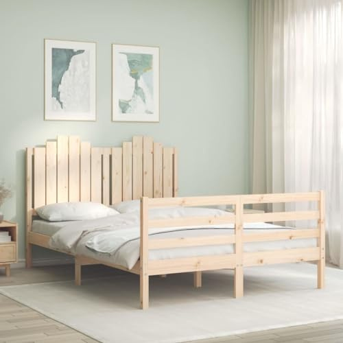 Teenpull Lit en bois de pin massif, 140 x 190 cm, avec tête de lit, cadre de lit robuste, sommier à lattes en contreplaqué, meuble de chambre à coucher durable
