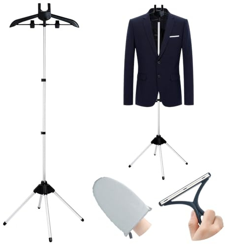 Supporto a vapore per vestiti - Appendiabiti per la cottura a vapore, Rack a vapore per vestiti, ferro da stiro a vapore con supporto, inclusi guanti da stiro, vestiti Rac, rimozione peli