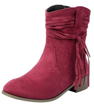 Botas anchas de media pantorrilla para mujer, tela de gamuza, cierre de cremallera lateral, plantilla viscoelástica, varios colores disponibles, botines casuales con tacón de bloque, vino, 43 EU