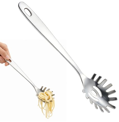 Cuchara para pasta, cuchara de espagueti, cucharilla de pasta, pinzas dentadas y pinzas para espaguetis de acero inoxidable, aptas para lavavajillas