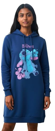 Disney Lilo & Stitch Sweatklänning för kvinnor – oversize huvtröja, lång sweatshirt, långärmad blå, blå, XL