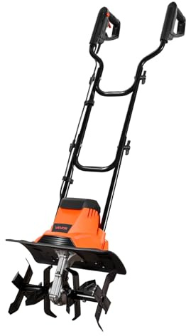 VEVOR Elektro Bodenhacke 36 cm Arbeitsbreite, 22 cm Arbeitstiefe, 1200 W Motorhacke, Bodenkrümler, Kultivator mit Stahlzinken & Klappbarem Führungsholm, Gartenfräse für Rasen-, Hof- & Gartenpflege