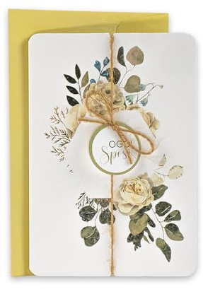 LINA OFFICINE GRAFICHE CREATIVE Elegant stil bröllopskort med applikation och jutesnöre, gyllene kuvert ingår 11,5 x 16,5 cm