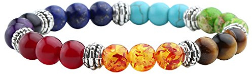 Jovivi 7 Chakra Crystals Gemstones Healing Beads Bracelet Women Natural Stone Yoga Reiki Balancing Mala Meditation Beaded Lucky Charm Stretch Bracelet