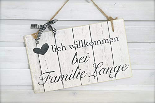 Türschild aus Holz mit dem Name der Familie - Schöne Deko für den Eingangsbereich, Haustürschild Herzlich willkommen bei Familie