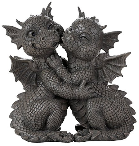 Pacific Giftware Gartenfigur Süßes Drachen Paar küsst Sich 25 cm - Gartendrache Fantasy Deko Statue