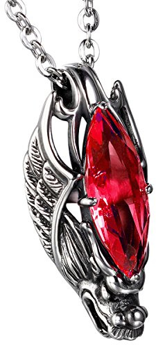 OIDEA Hombre Colgante con Cadena, Acero Inoxidable encadenadas herrschsüc htig Cabeza de dragón Colgante con Cadena de 55 cm Collar, Plata Rojo