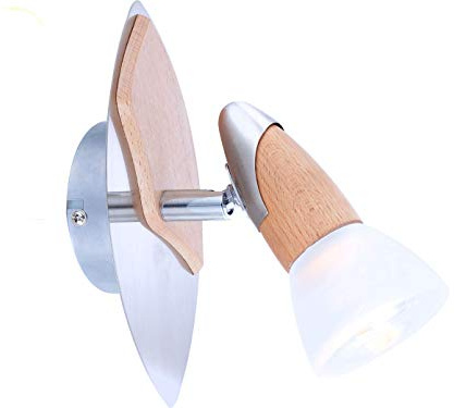 Globo Wandleuchte/Wandstrahler LORD mit LED, Nickel matt/Holz, Schirm satiniert, Lighting