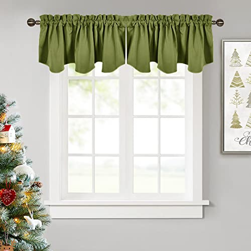 NICETOWN Mantovana oscurante per finestre, 132 x 45,7 cm, mantovane smerlate con tasca per asta, decorazione per finestre di casa, camera da letto, cucina, verde oliva (confezione da 2)