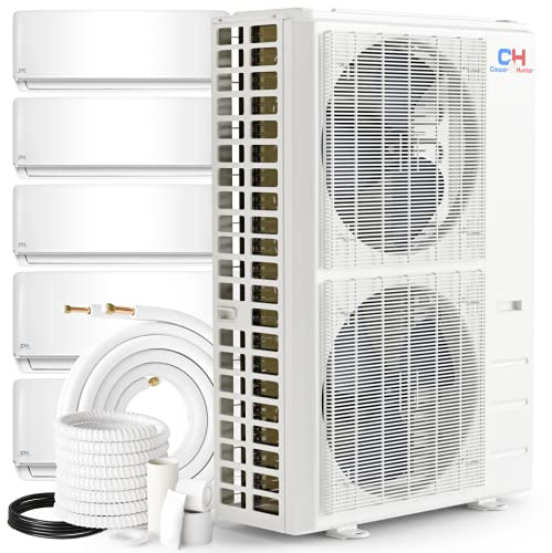Cooper & Hunter 5 Zone 9000, 9000, 9000, 18000,18000 BTU Ductless Mini Split AC/Heating Wall Mount System Full Set with 25ft Installation Kits