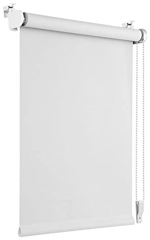 OBdeco Blackout Roller Blind, Klemmfix, Thermal Roller Blind 65 x 160 cm, White, No Drilling, Silver Coating, Privacy Screen, Side Pull Roller Blind for Windows and Doors