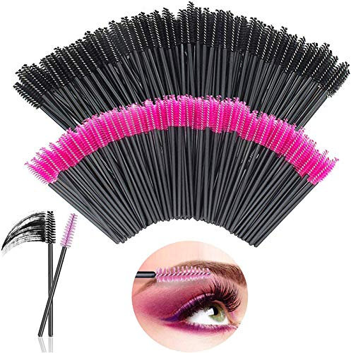 [200Pcs] Brosses à Cils Jetables, SlickMart Brosse Extension Cils, Plastique Applicateur Mascara Pinceau Brosse Pour Cil Sourcils Yeux Maquillage(Rose/Noir)