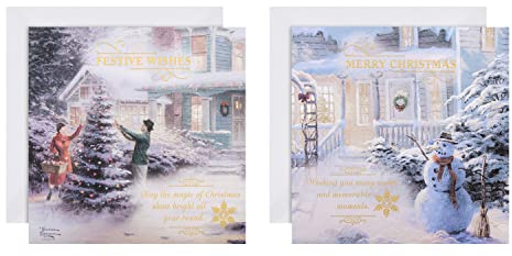 Hallmark Multipack Christmas Cards, Charity Cards, Pack of 16 in 2 Thomas Kinkade Traditional Designs