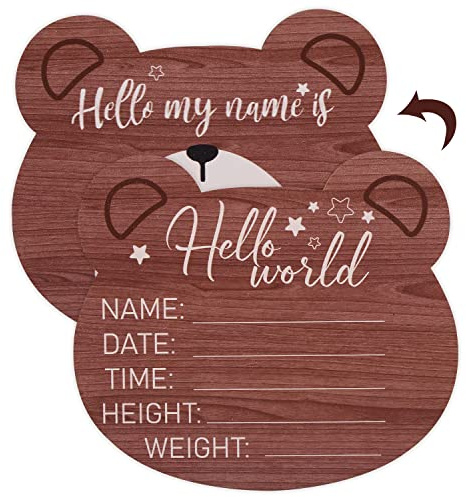 Tarjetas de Hitos Bebe, Tarjetas de Bebe Momentos en Forma de Oso Letrero Anuncio Bebe Nacido de Madera Letrero de Recién Nacido de Hello World para Hospital Nursery Photo Prop