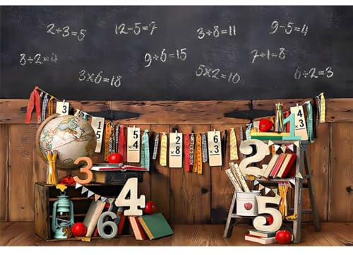 YongFoto 1,5x1m Zurück zur Schule Hintergrund Tafel-Briefpapier Holzwand Klassenzimmer-Party Fotografie-Hintergrund für Kindergarten Erster Schultag Online-Unterricht Abschluss Foto Requisiten