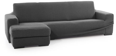 FAVERTI® Funda Super Elástica Chaise Longue Brazo Corto Izquierdo (Visto de Frente) | Modelo NOVELE | Gris Oscuro | Protector de Calidad de Tejido Jacquard Tacto algodón