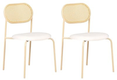 Beliani Stühle 2er Set beige/Heller Holzfarbton Metall Wiener Geflecht Retro Adaver