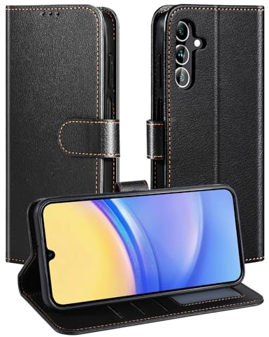 LETREEN Handyhülle für Samsung Galaxy A15 5G / A15 4G Hülle Premium Lederhülle Klappbar Flip Case Tasche Magnet Kartenfach Standfunktion Klapphülle Schutzhülle für Samsung Galaxy A15 - Schwarz