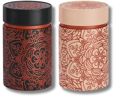 Lata de mandala de 150 g – Juego de 2 – con motivos cálidos lacados, tapa interior y tapa – Lata de té de café Ø 7,5 cm altura 11,7 cm volumen aprox. 520 ml