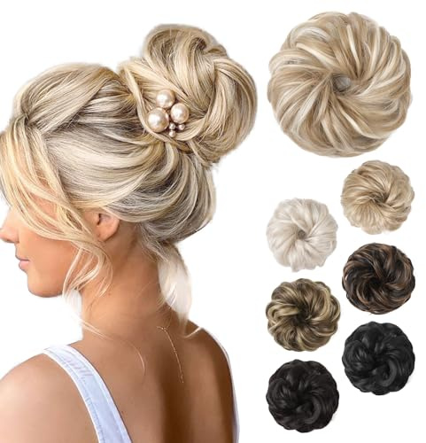 REECHO Messy Bun Hair Piece - Thick Tousled Updo Elastic Hair Bun with Highlights