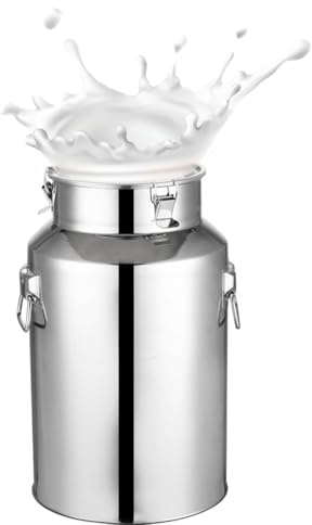 GOVNPJ 4L Stainless Steel Milk Can, Gray Metal Bucket Jug with Sealed Lid