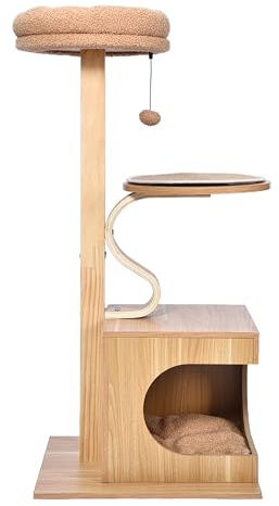 Dehner Lieblinge Kratzbaum Bijou, Katzenbaum abwechslungsreich, Kletterbaum für Katzen, inkl. Kuschelkissen, ca. 48 x 102 x 40 cm, Holz/Plüsch, braun