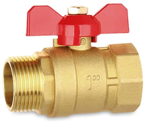 BNGXR Robinet à Boisseau Sphérique, 1 Pouce en laiton Vanne à Bille avec Poignée Papillon Rouge, Filetage Externe/Filetage Interne Passage Complet DN25, Idéale pour Eau Chaude/Froide