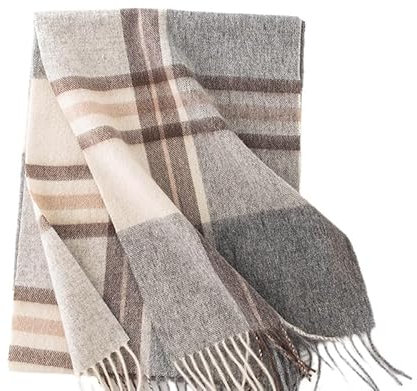 DyLyz Grauer Tartanschal für Damen klassischer langer karierter Schal warmer Wollschal mit Quaste Stola für den Winter warme karierte Tücher und Wickel für Damen Herbst/Winter
