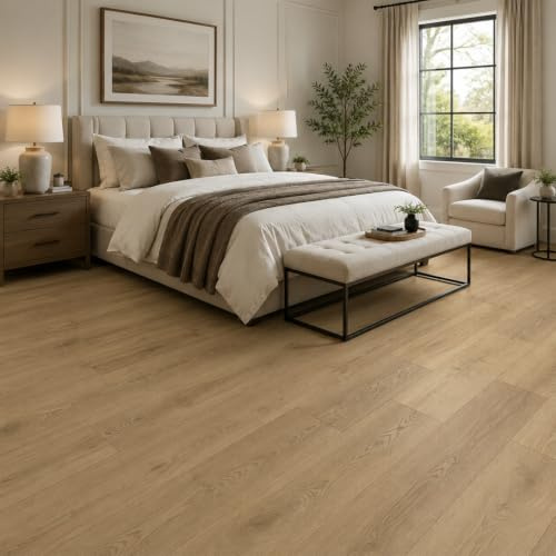 Built Right SPC Vinyl Click Lock Flooring – Natural Oak Wood Effect Planks, 6.5mm Thick, Easy DIY Interlocking Installation, Luxury Vinyl Flooring for Bathroom, Kitchen, Bedroom – 1.79m² Pack
