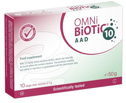 OMNi BiOTiC 10 AAD | Probiotic for Antibiotics | Use During and After Any Course of Antibiotics | 10 Sachets (50 g) | Powder | with Inulin | Vegan | Gluten-Free | Lactose-Free