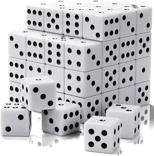 Rerdeim 60 Pieces Standard Dice, 16mm Bulk White Opaque Black Pips Six Sided Dice Set, for Rolling, Group Event, Board Games, Classroom Math