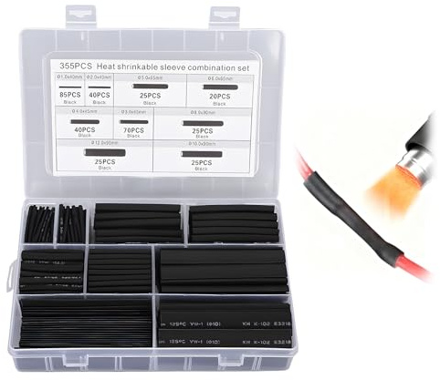 Schrumpfschlauch Set (355 Stück), Hochwertige Schrumpfschläuche mit Kleber - Doppeltwandig, wasserdicht, 3:1 Schrumpfrate, Schwarz, Ideal für Kabelisolierung und elektrische Verbindungen