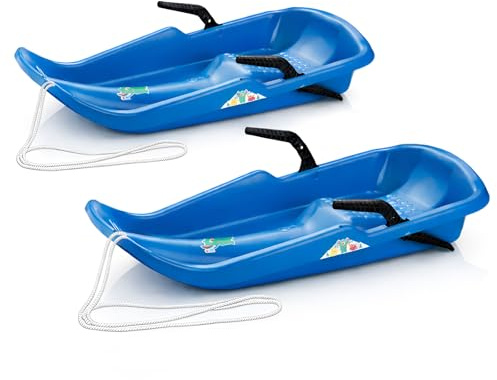 2 trineos Twister con frenos de plástico, 80 x 39 x 15 cm, color azul con asiento antideslizante, fácil de dirigir, soporta hasta 50 kg, seguro Bob a partir de 3 años