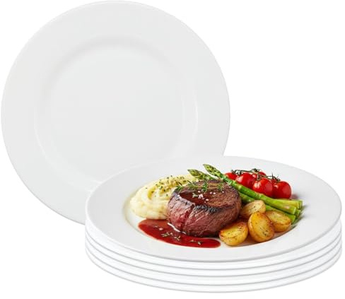UNIQUE HOME LIVING 6-Piece Classic White Dinner Plates Set, 31cm Zenix Glass Round Dinner Plates, 12.2 inches Large Main Course Plate Dining Serving Dishes Set, Scratch Resistant, Dishwasher Safe